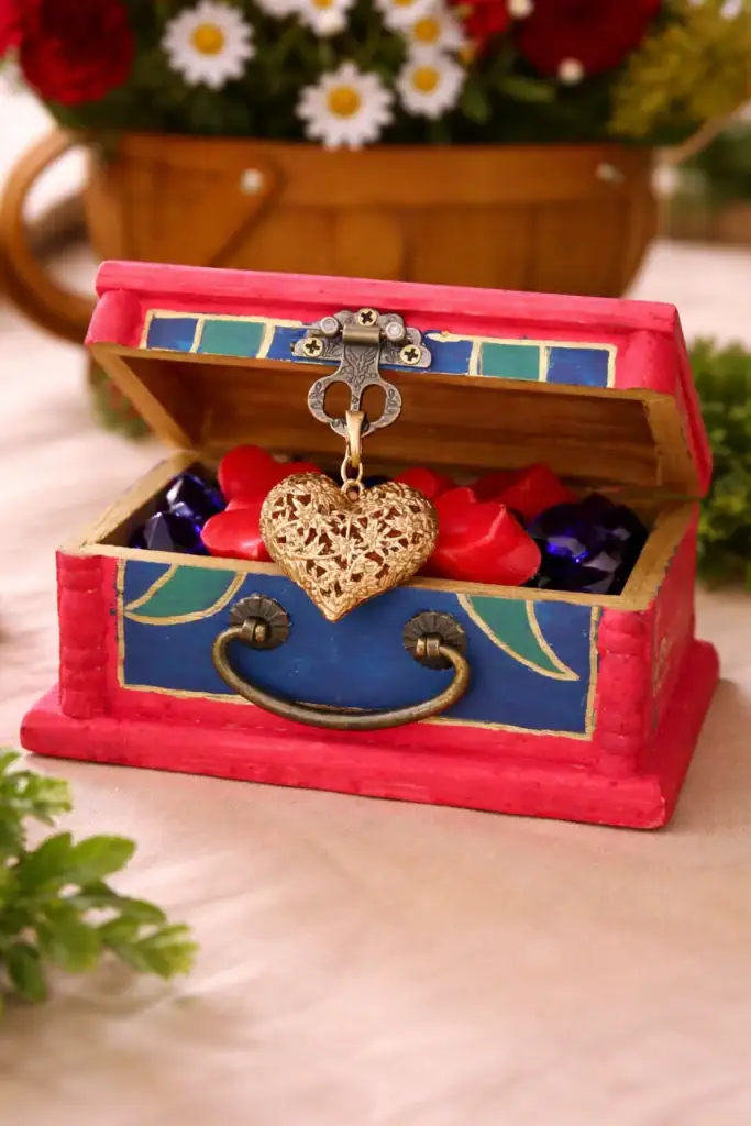 Snow White Heart Box DIY filled with Blue Jewels and Heart Candies